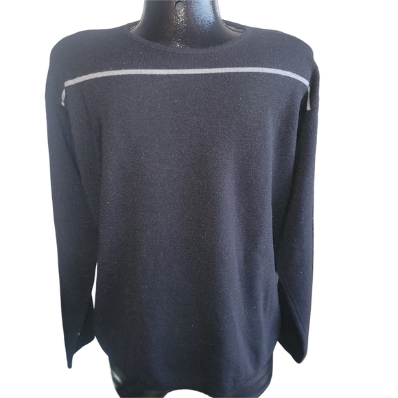 Harry Rosen Black Merino Wool Blend Sweater with Gray Stripe M - Picture 1 of 4